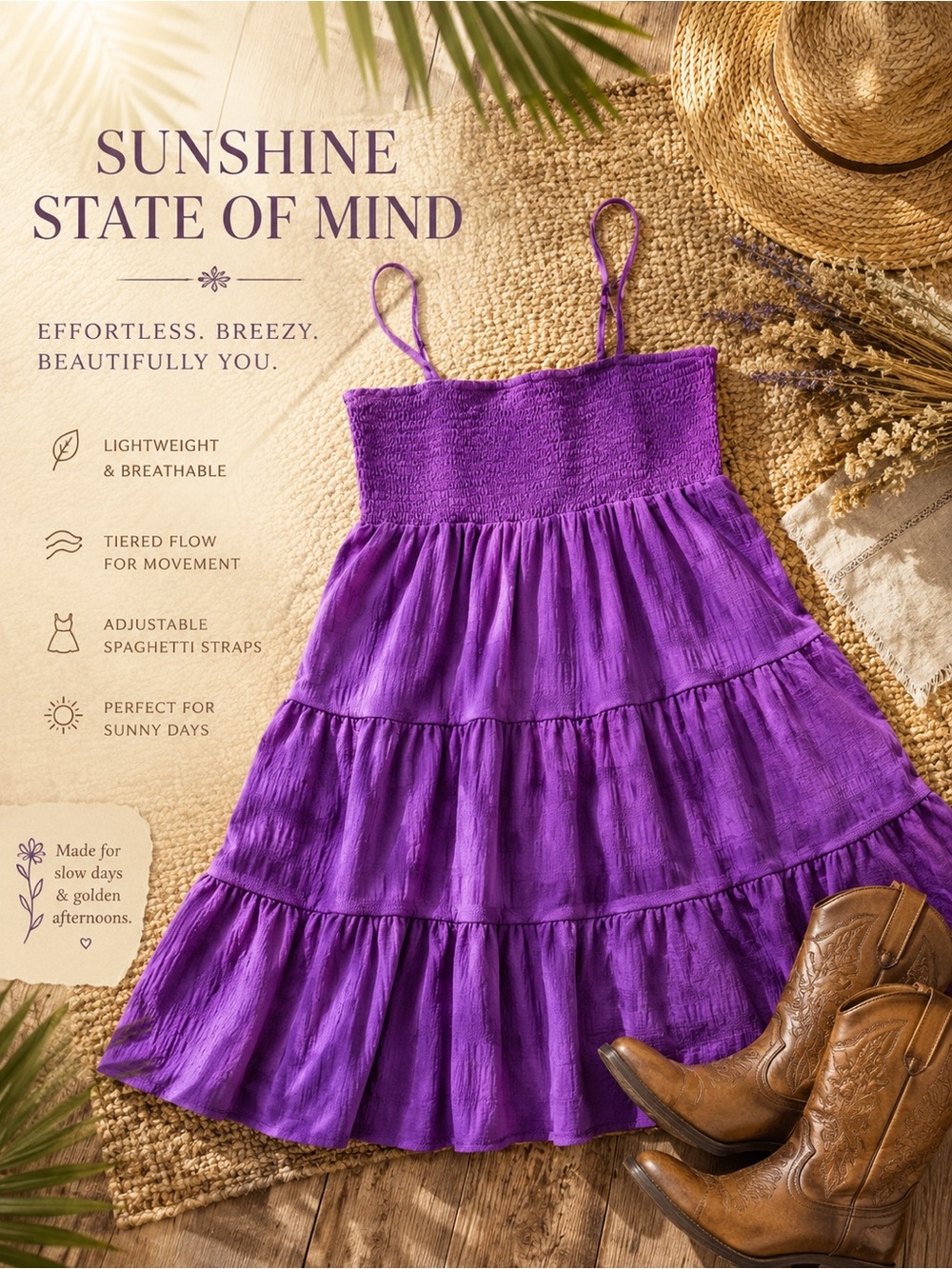 Girls Purple Tiered Spaghetti-Strap Dress